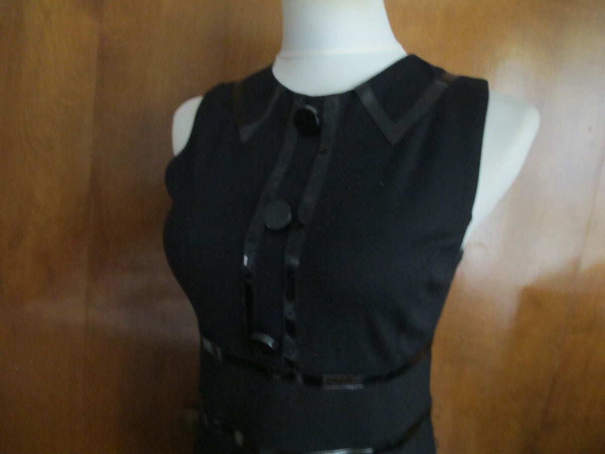 Michael Kors Black Faux-Leather Trim Lined Dress Size 2