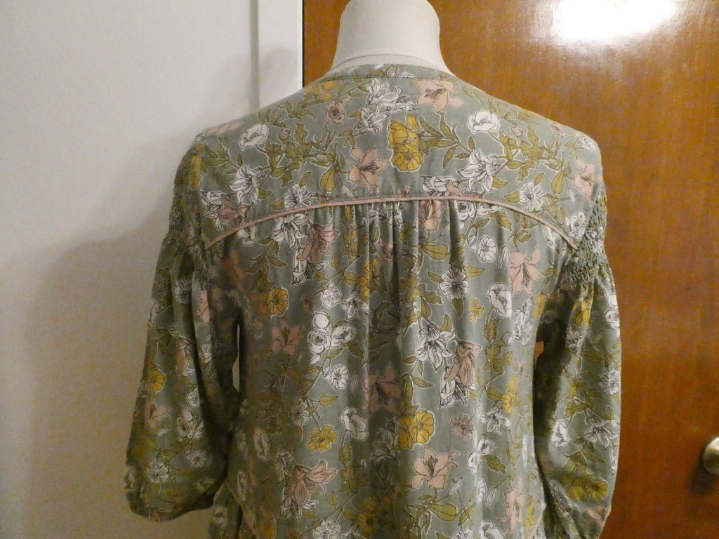 Cynthia Rowley Floral Print ¾ Sleeves Tiered Dress Sz Small 55% Linen 45% Rayon