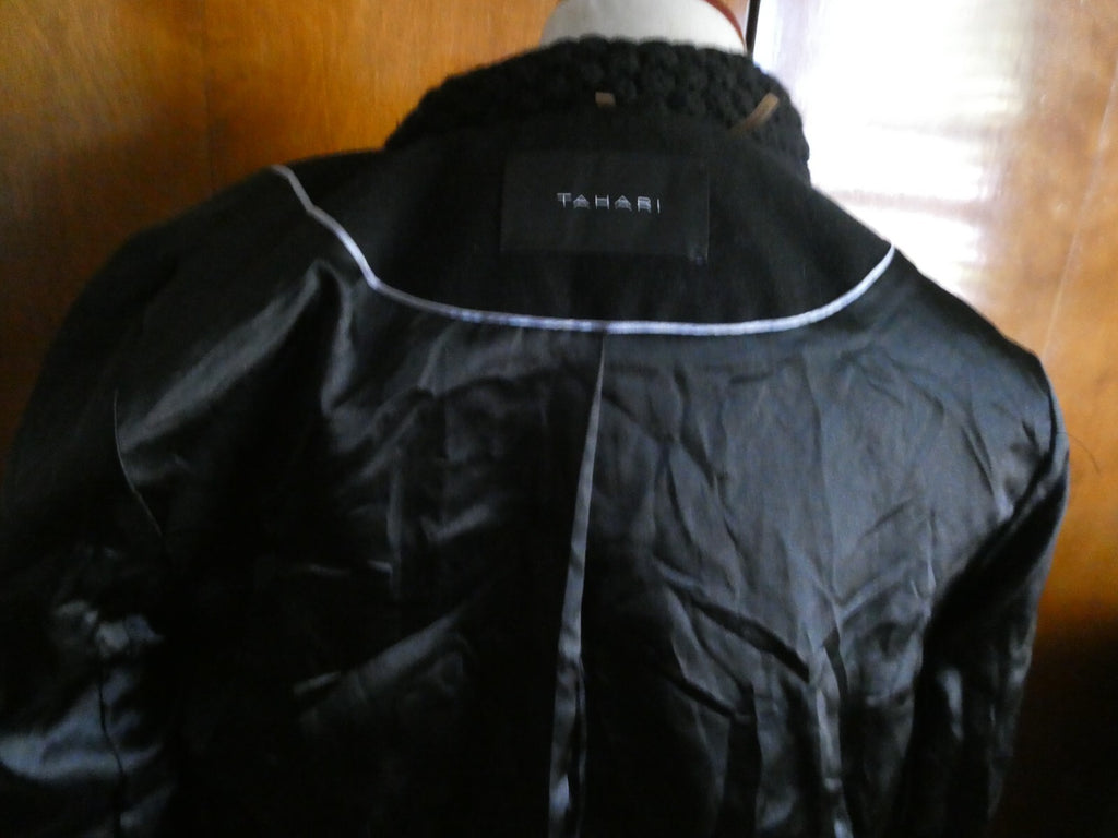 Tahari Women's Black Lined Detailed Pea Coat Jacket Size 4
