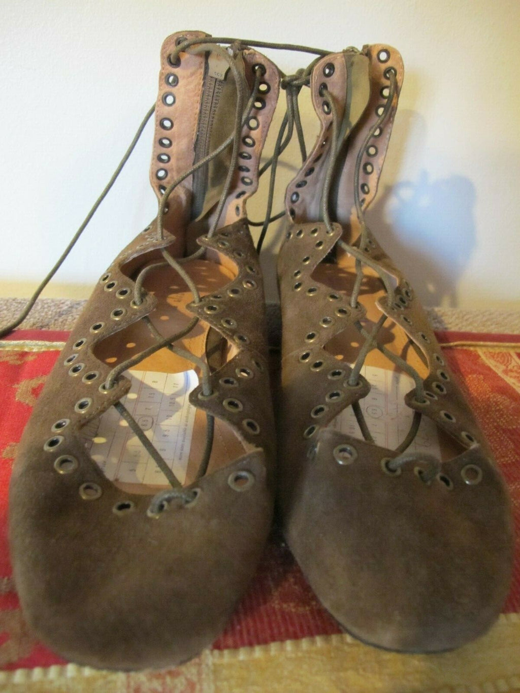 Anthropologie Silent D Olive Green Suede Lace Up Ankle Flats Boots Size 6.5
