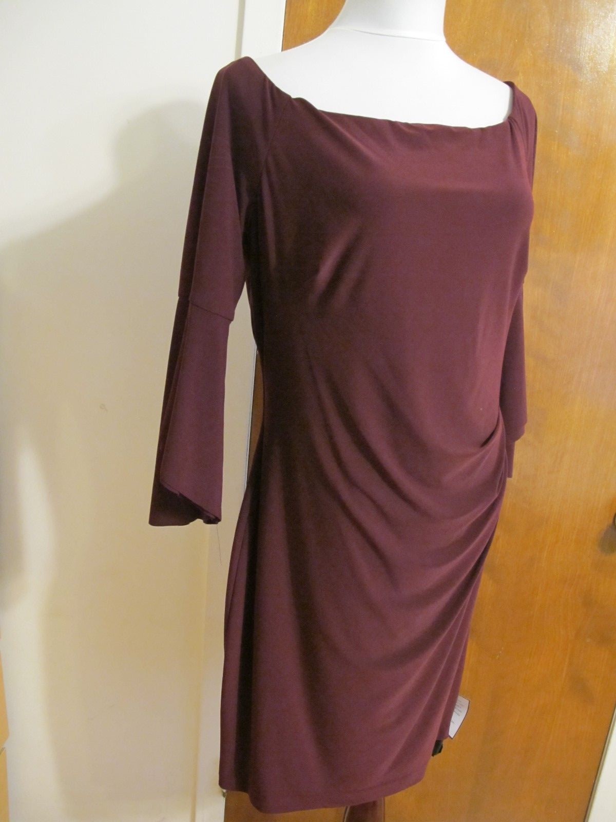 Ralph Lauren Women’s Burgundy Bell-Sleeve Gathered Off Shoulder Dress  NWT