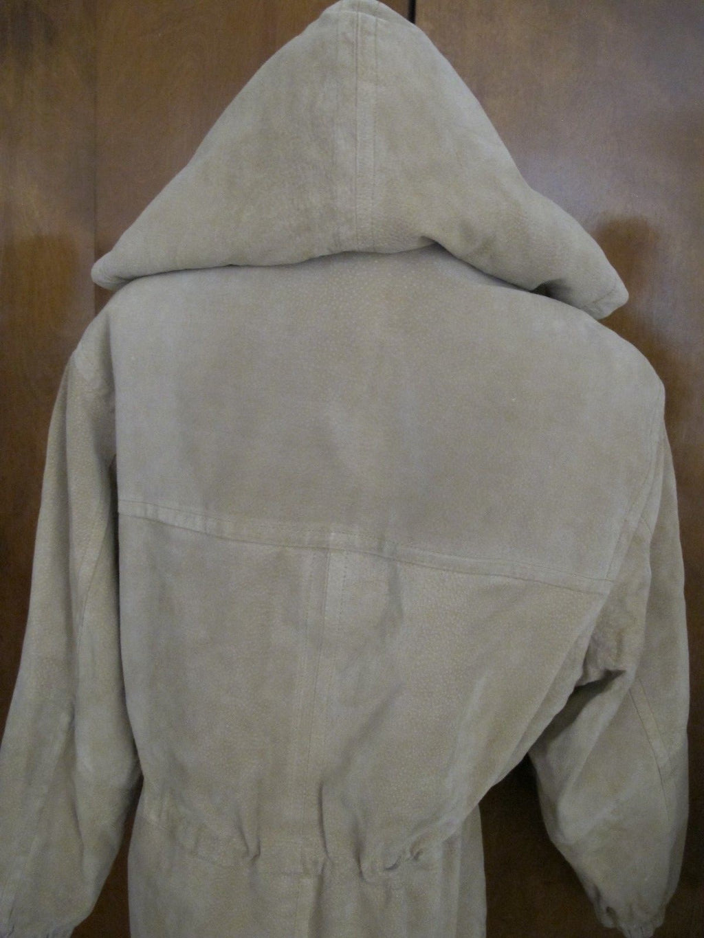 Women's Colebrook Beige Hooded Leather Winter Coat Medium