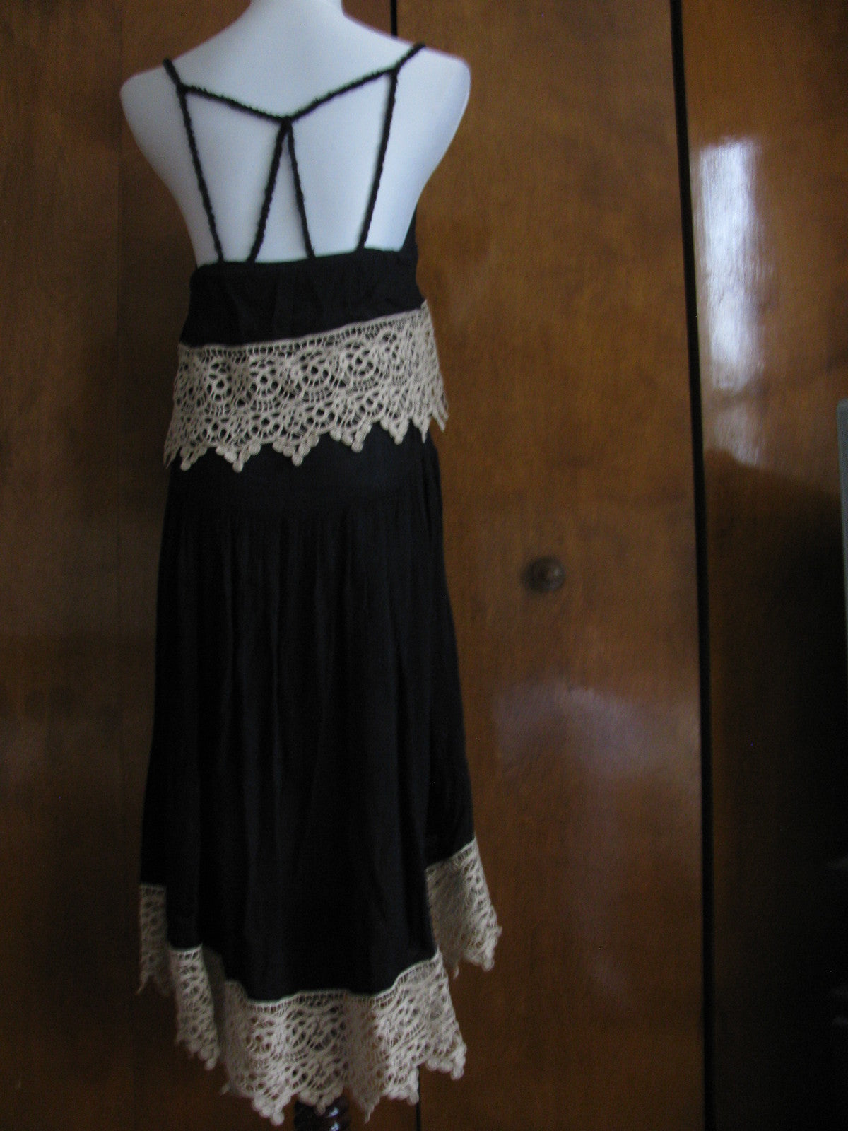 Free People Womens Asymmetric Black Decorated Embroidered Soft Rayon NWT Dress S