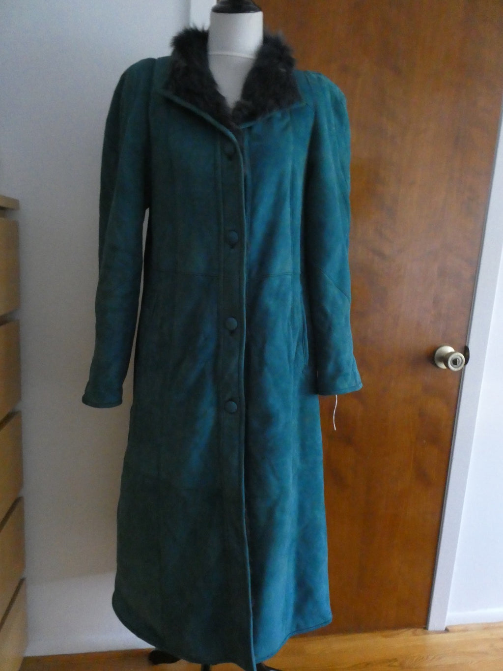 Adarcrea Women Persian Green Teal Shearling Sheepskin Long Winter Coat Spain 10