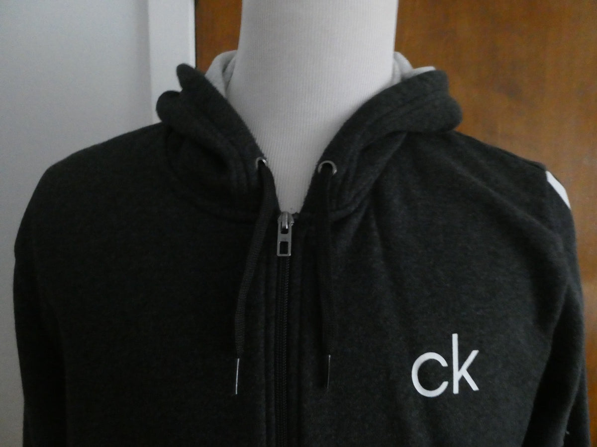 Calvin Klein Full Zip Hoodie Men's Jacket Charcoal Black Cotton Blend Logo L
