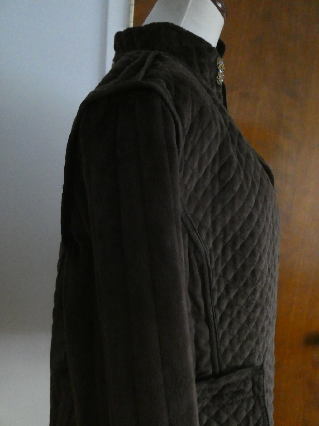 Larry Levin Women's Brown Quilted Coat Jacket Faux Fur Lining XLarge