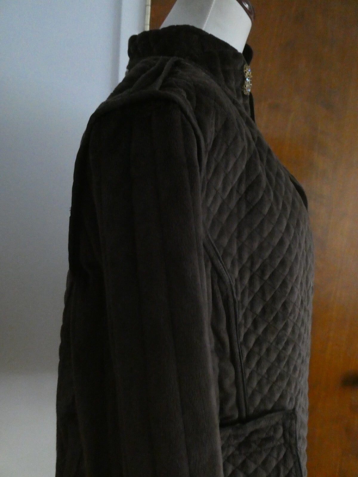 Larry Levin Women's Brown Quilted Coat Jacket Faux Fur Lining XLarge
