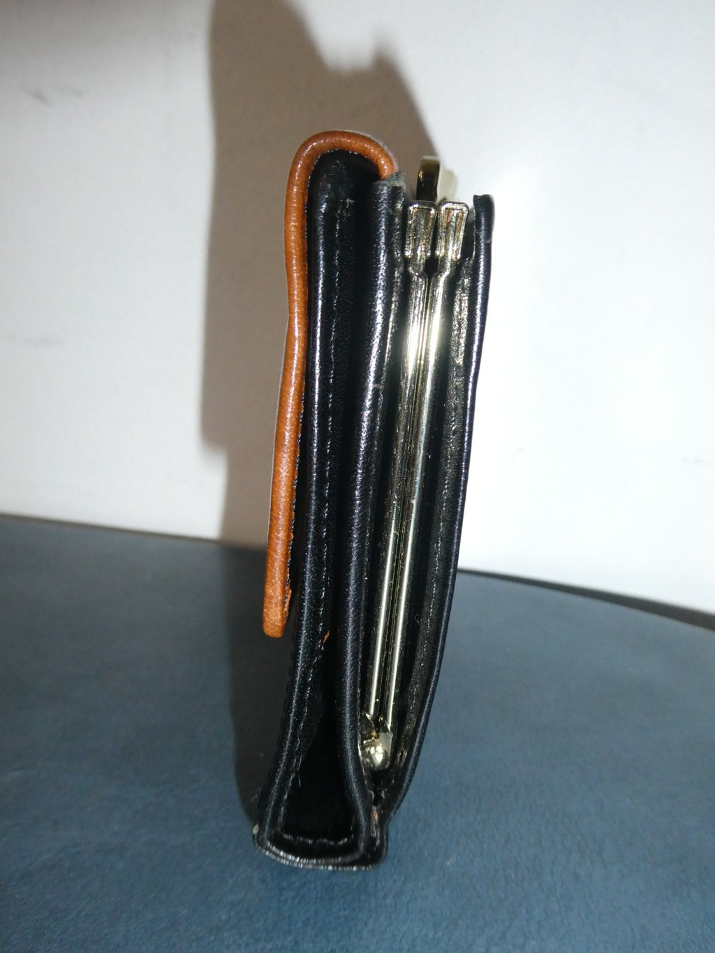 Vintage Christian Dior Leather Wallet Black Bifold Gold Frame Coin Purse