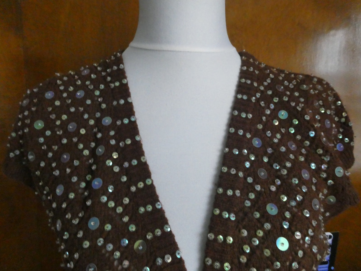 Necessary Objects Ady Gluck-Frankel Women Brown Sequin Open Front Cardigan Large
