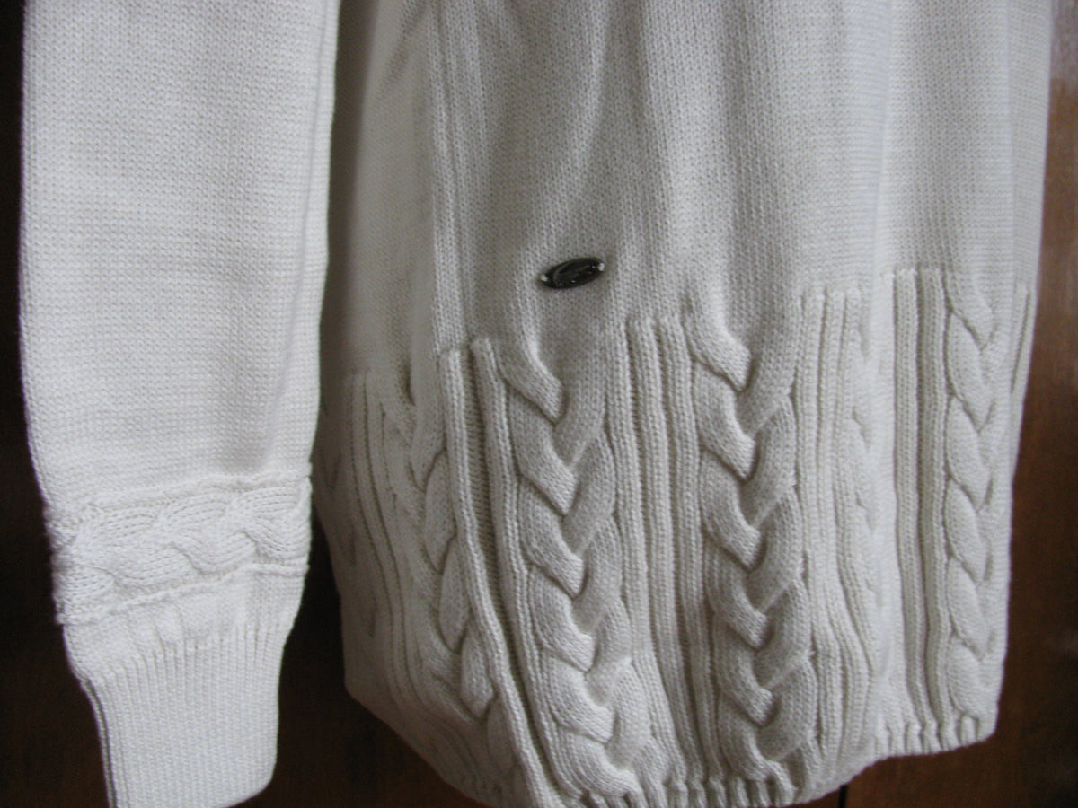 Lacoste Women’s Off White Cotton V Neck Long Sweater Size 6, 8