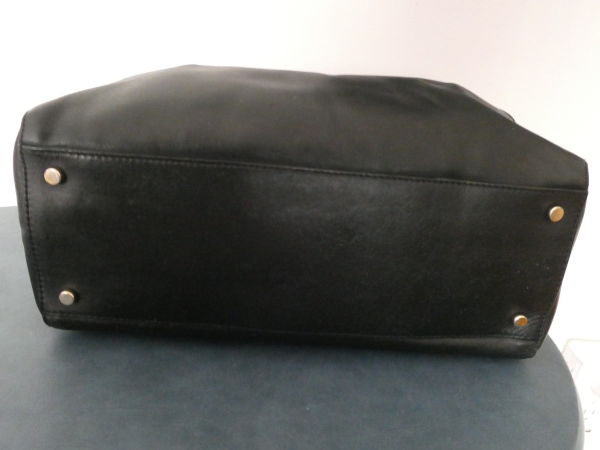 Kate Spade New York Black Leather Satchel Handbag Gold Tone Zip Shoulder Purse