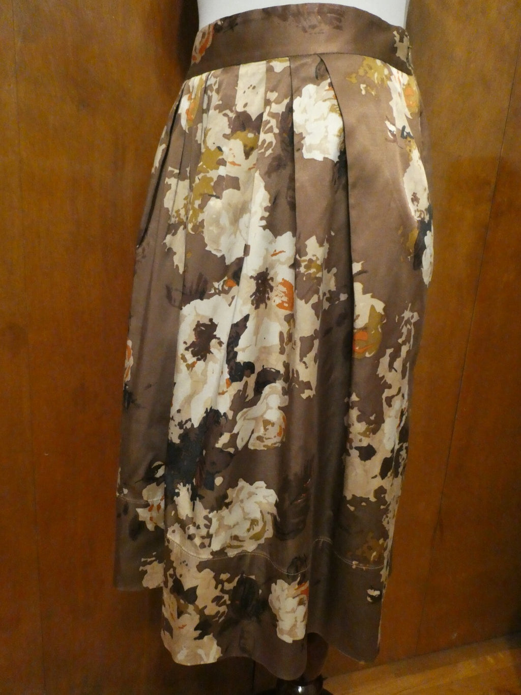 Talbots Women’s Floral Pleated Skirt Brown Cream Knee Length Size 6