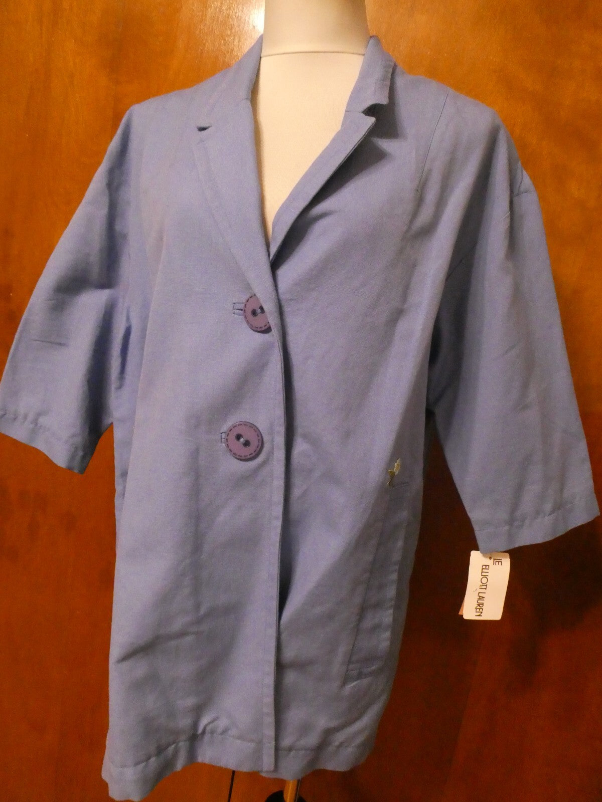 Elliott Lauren Women's Blue Linen Long Blazer Jacket Size 14