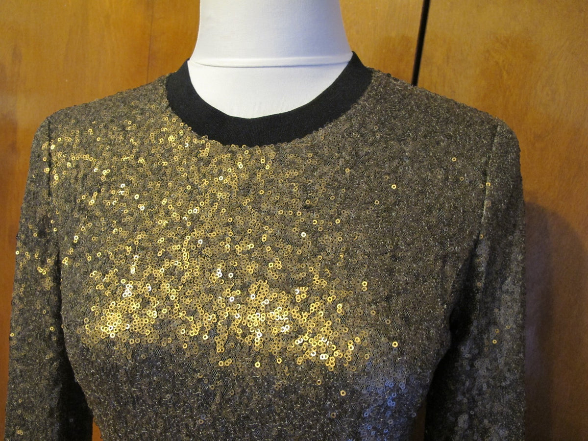 Rachel Roy Women’s Gold Sequin Fit Flare Lined Evening Dress 