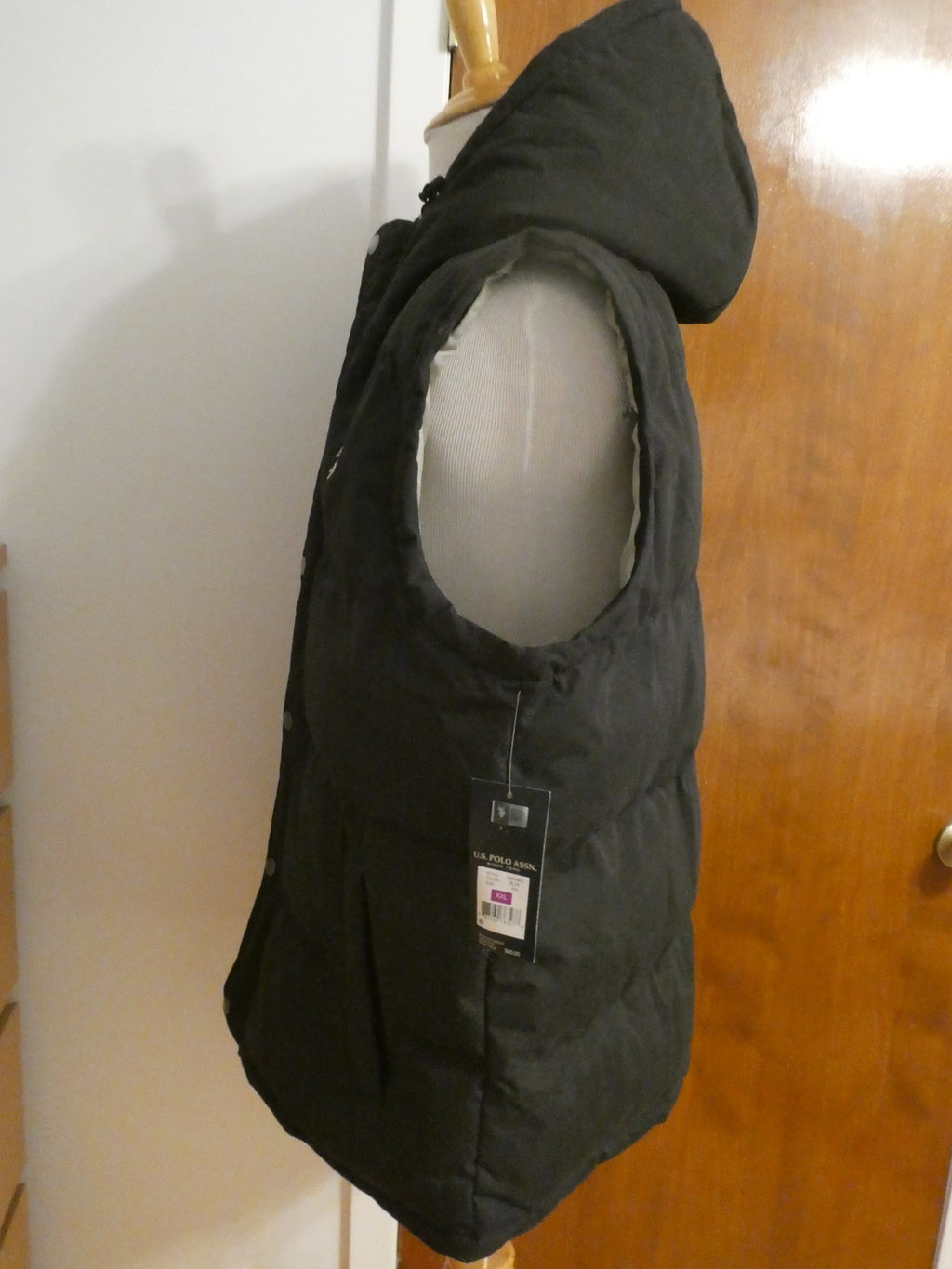 U.S. Polo Assn. Men's Full Zip Puffer Winter Vest Jacket black hood Size XXL
