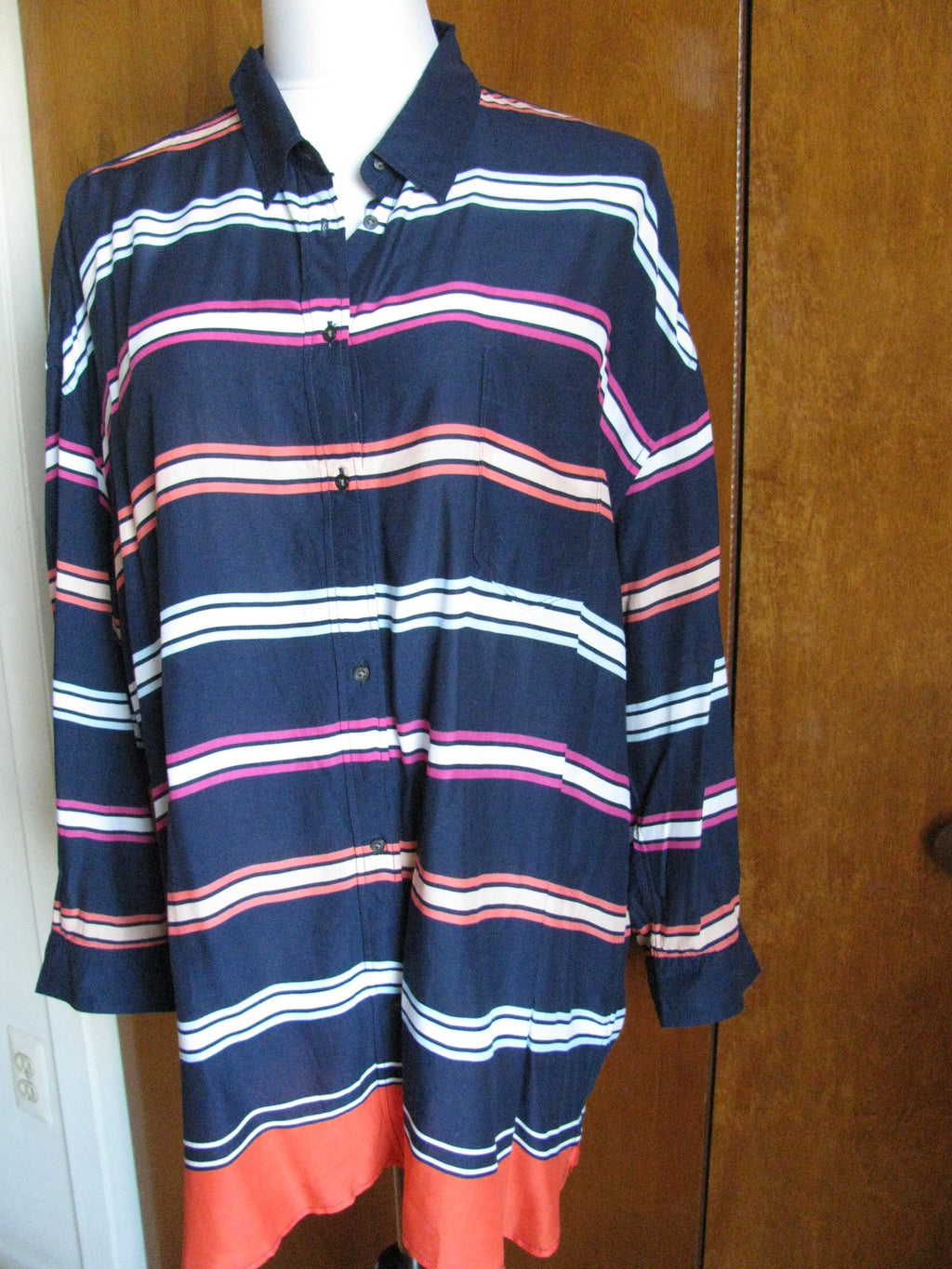 Gap women's multi-color 100% rayon stylish striped tunic top XLarge NWT