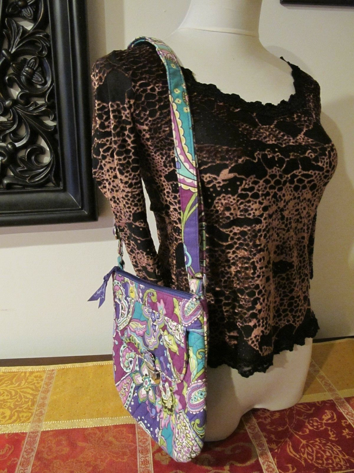 Vera Bradley Women's Multi Color Purple Shoulder Crossbody Quilted Zippered Bag