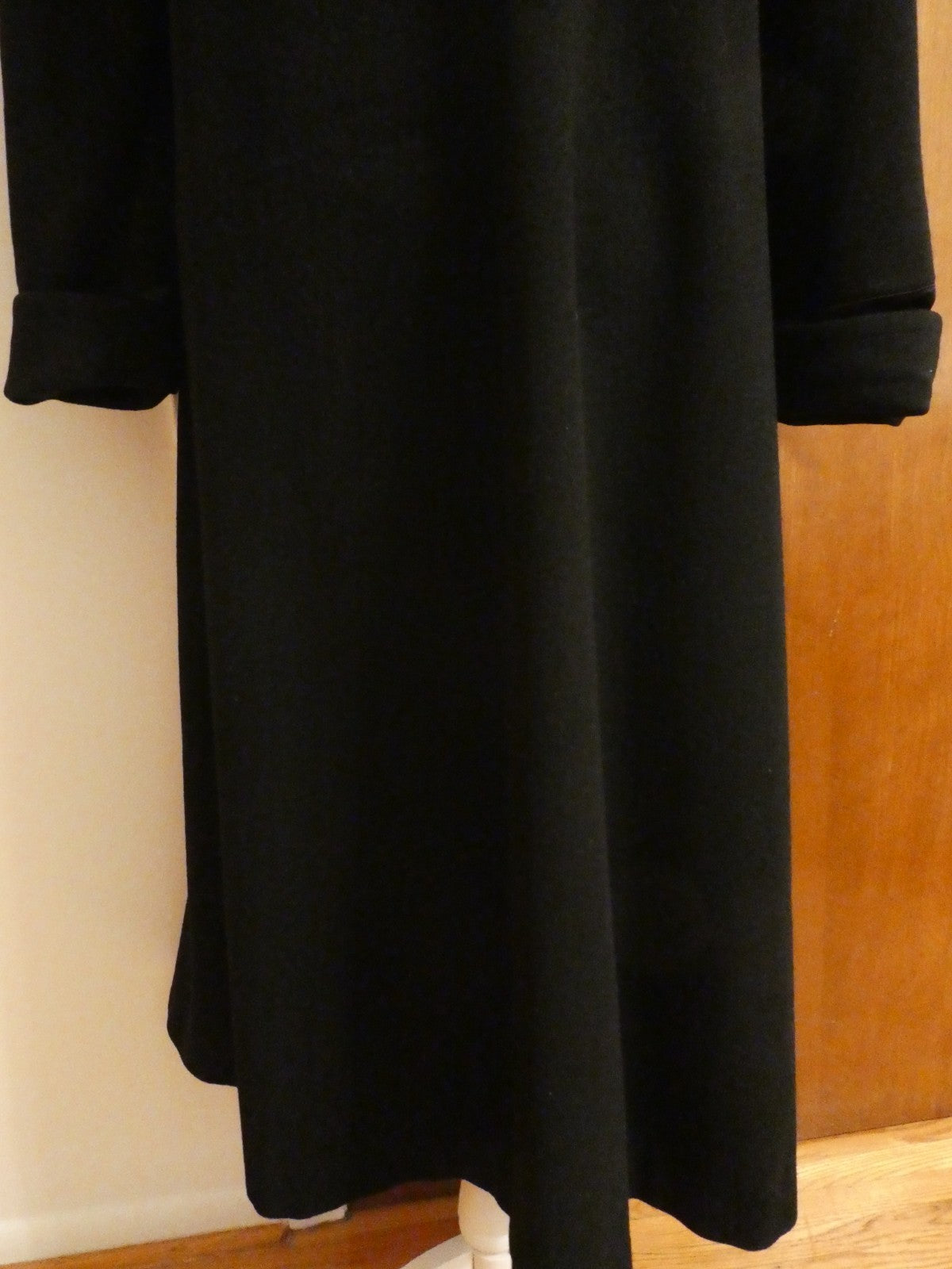 J.G HOOK Women Black 100% Wool A-Line Hood Fox Fur Trim Winter Coat 6 (fit 8-10)