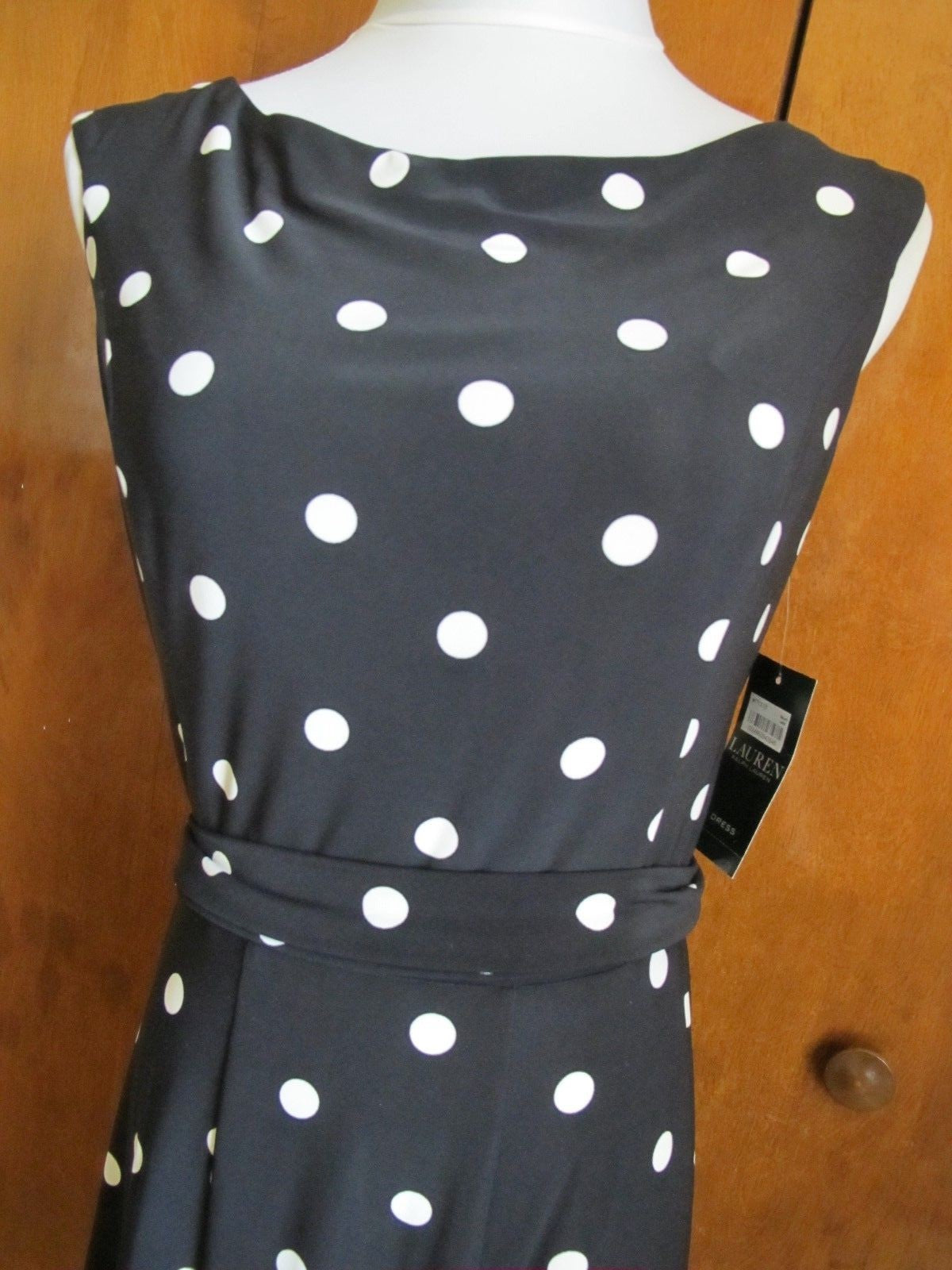Ralph Lauren women’s  A-Line black polka dot NWT dress size 14