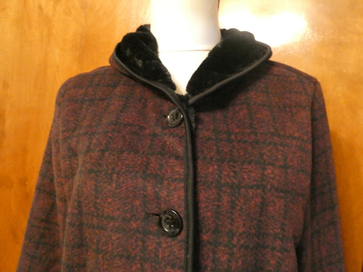 Ike Behar Women's Burgundy/Black Faux Fur Hooded Jacket Coat Large