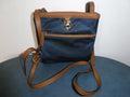 Michael Kors Navy Nylon Crossbody Bag Brown Trim 5 Pocket Gold Tone EUC