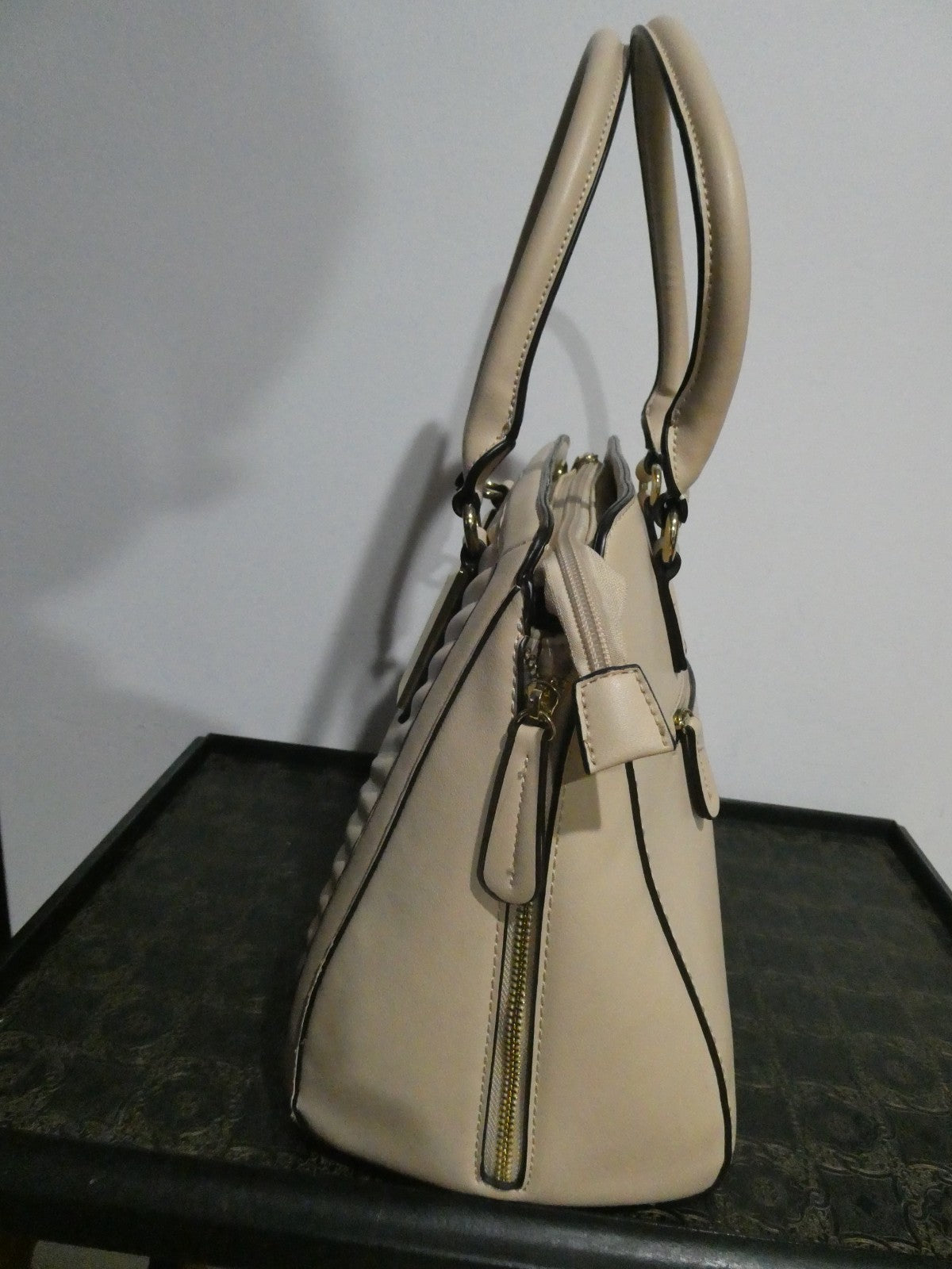 ALDO Women Quilted Taupe Satchel Purse Shoulder Handbag 14” x 10” x 7”
