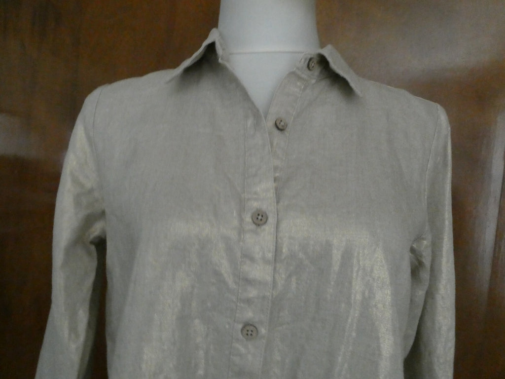 Kate Hill Woman LINEN Button-Down Shirt Top Glimmer Color Size Small