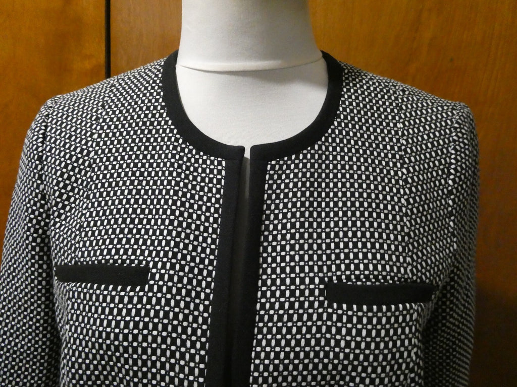TALBOTS Women’s Black/White 100% Cotton Open Front Jacket Blazer Size 10P