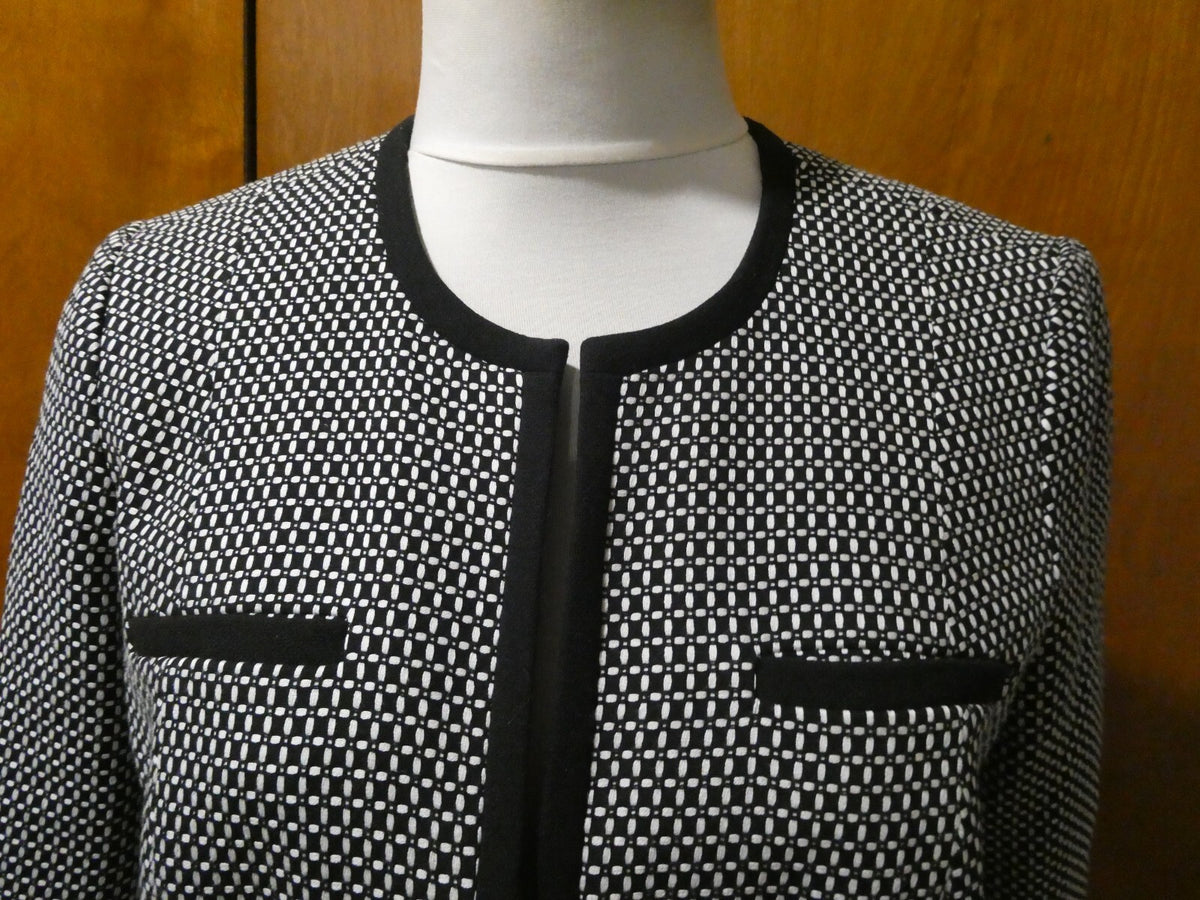 TALBOTS Women’s Black/White 100% Cotton Open Front Jacket Blazer Size 10P
