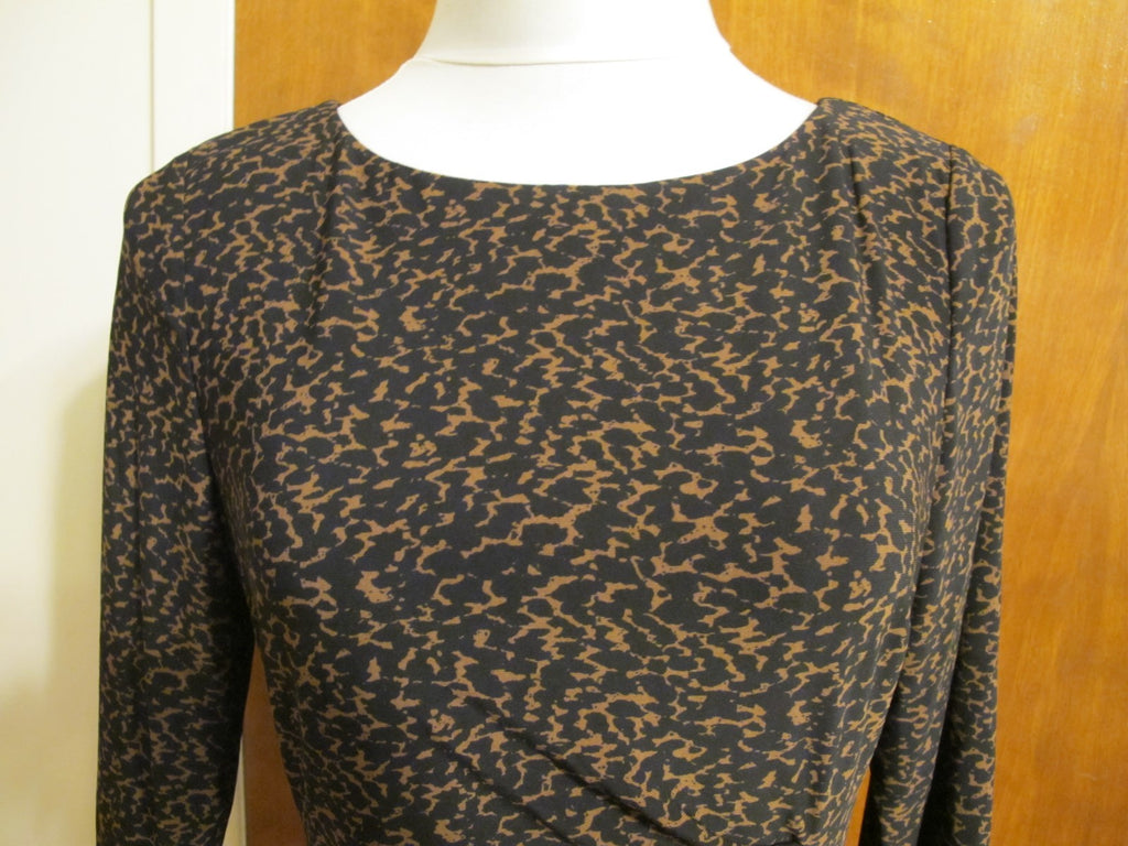 Ralph Lauren women's brown 3/4 sleeves black gathered dress