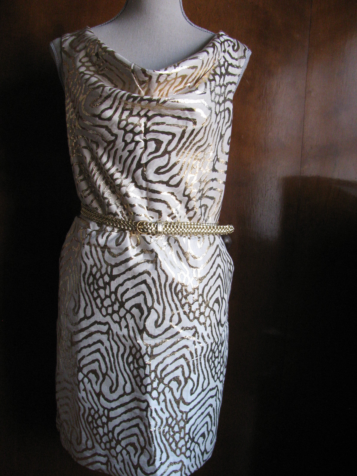 Gap Women's Gold Metallic Print Evening Lined Dress 