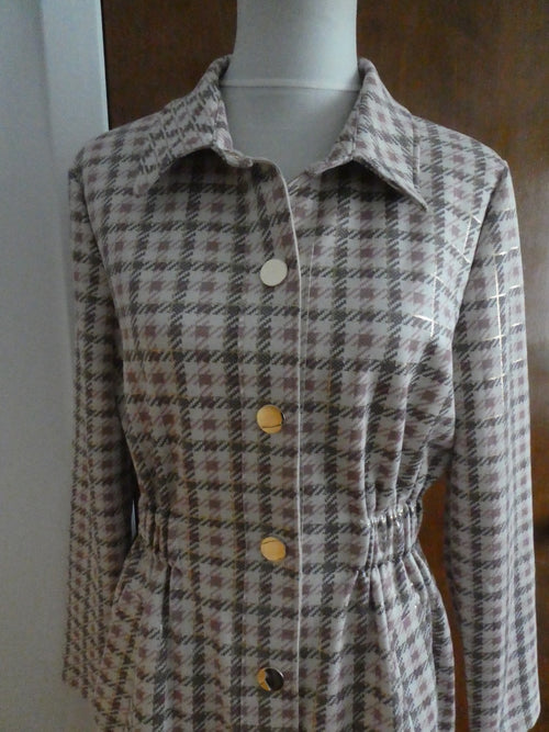 Aliceblue Women’s Plaid Long Jacket Coat Gray Pink Gold Snap Stretch Size Small