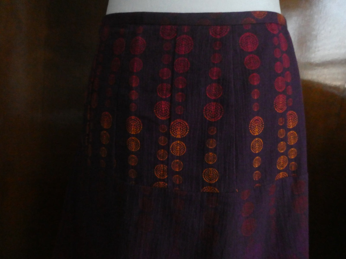 DKNY Jeans Women Skirt Sz 12 Purple Red Print A-Line Lined Cotton Style KCMUA295