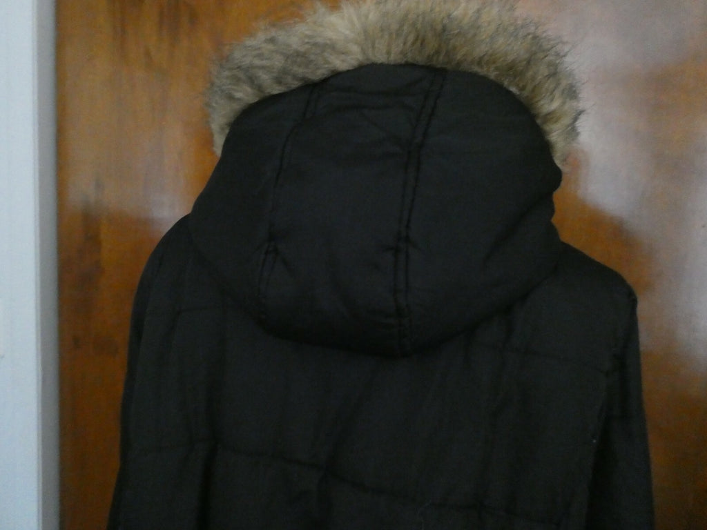 Krush Women's Black Faux Fur Lined Puffer Winter Hooded Detailed Jacket Coat XL