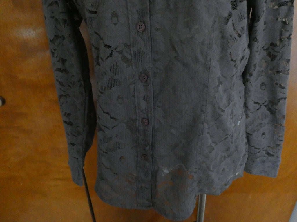 New York & Company women's gray fabric craft embroidered blouse Large