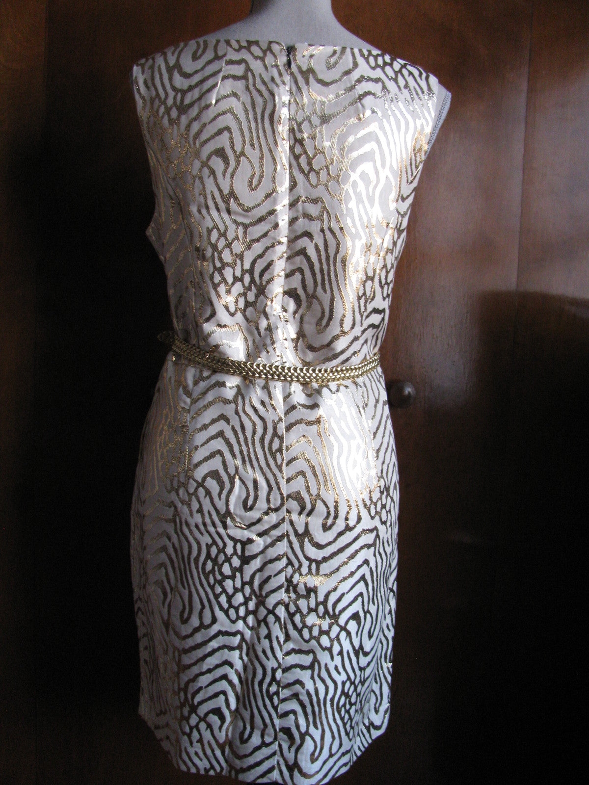 Gap Women's Gold Metallic Print Evening Lined Dress 