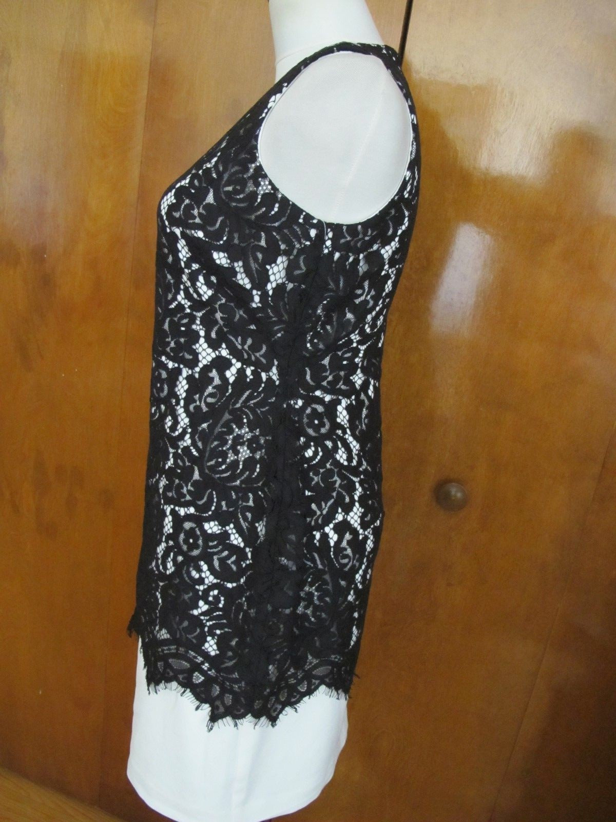 Ralph Lauren women's black ivory fabric lace crafted evening dress 6P 