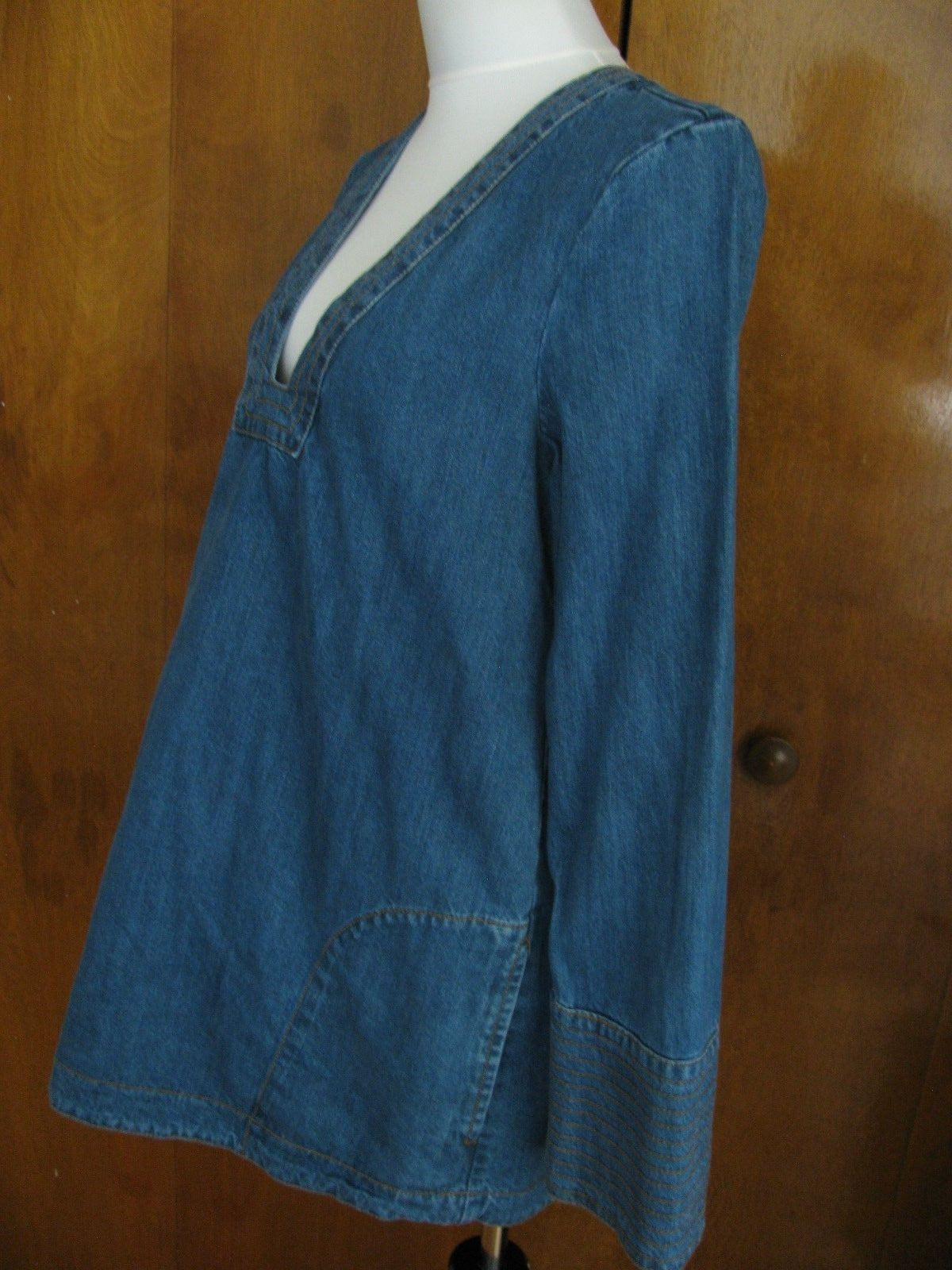 Free People women's denim henrix blue detailed tunic top New