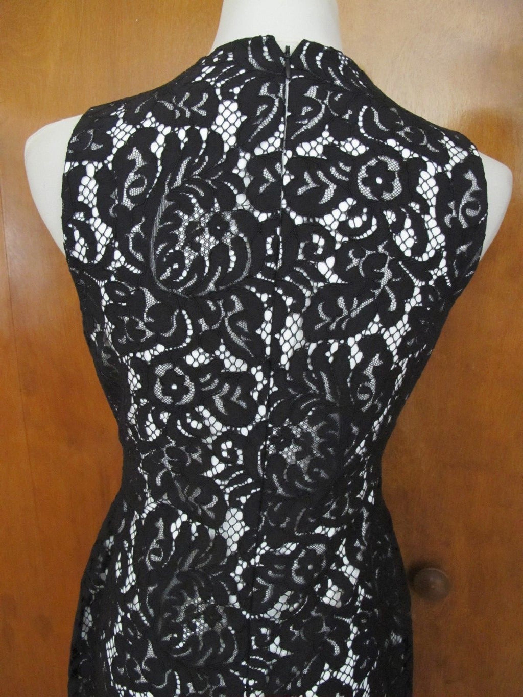 Ralph Lauren women's black ivory fabric lace crafted evening dress size 4P New
