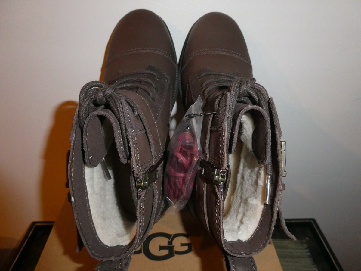 Ugg Australia Women's Jaidyn Brown Leather Combat Ankle Boots USA 7, USA 8, USA9
