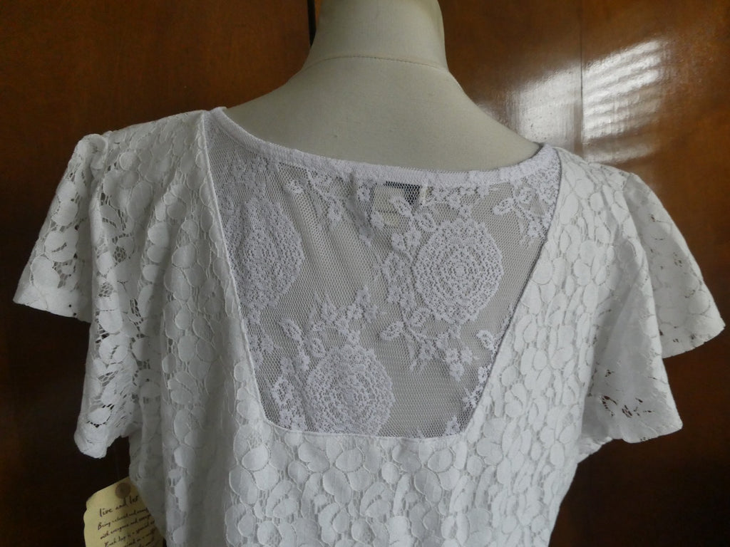 ONE Word women's white fabric craft embroidered lined blouse XLarge