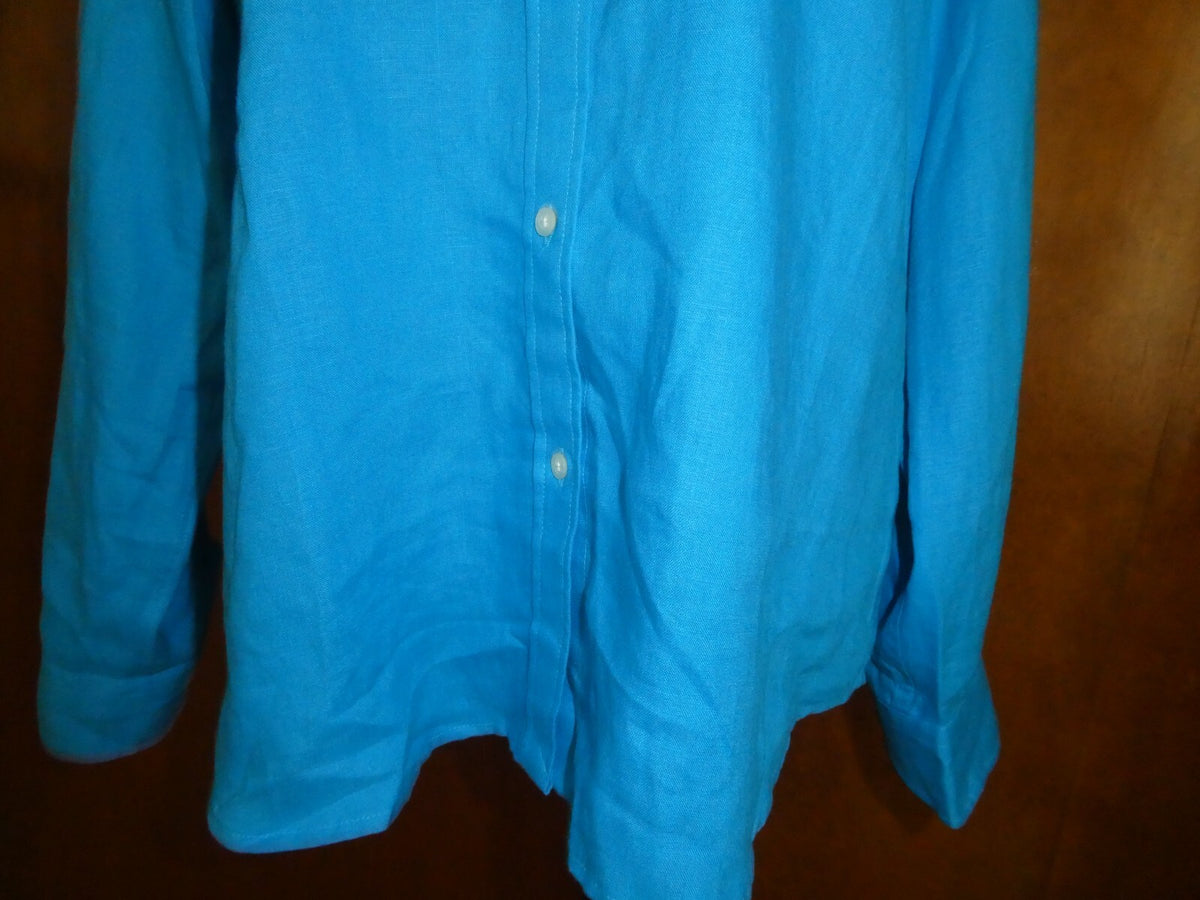 LAUREN Ralph Lauren Women’s CrystalAge Turquoise Linen Shirt Size Large