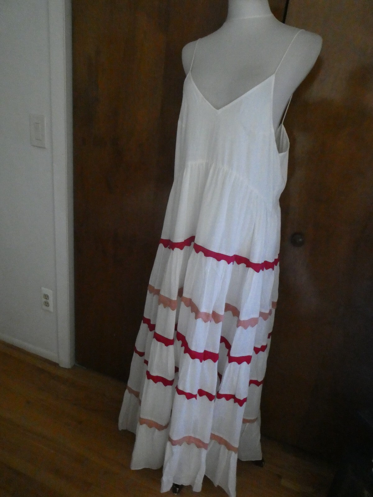 Anthropologie  Carolina K White/Red Lined Maxi Marieta Dress XSP (fits Large)
