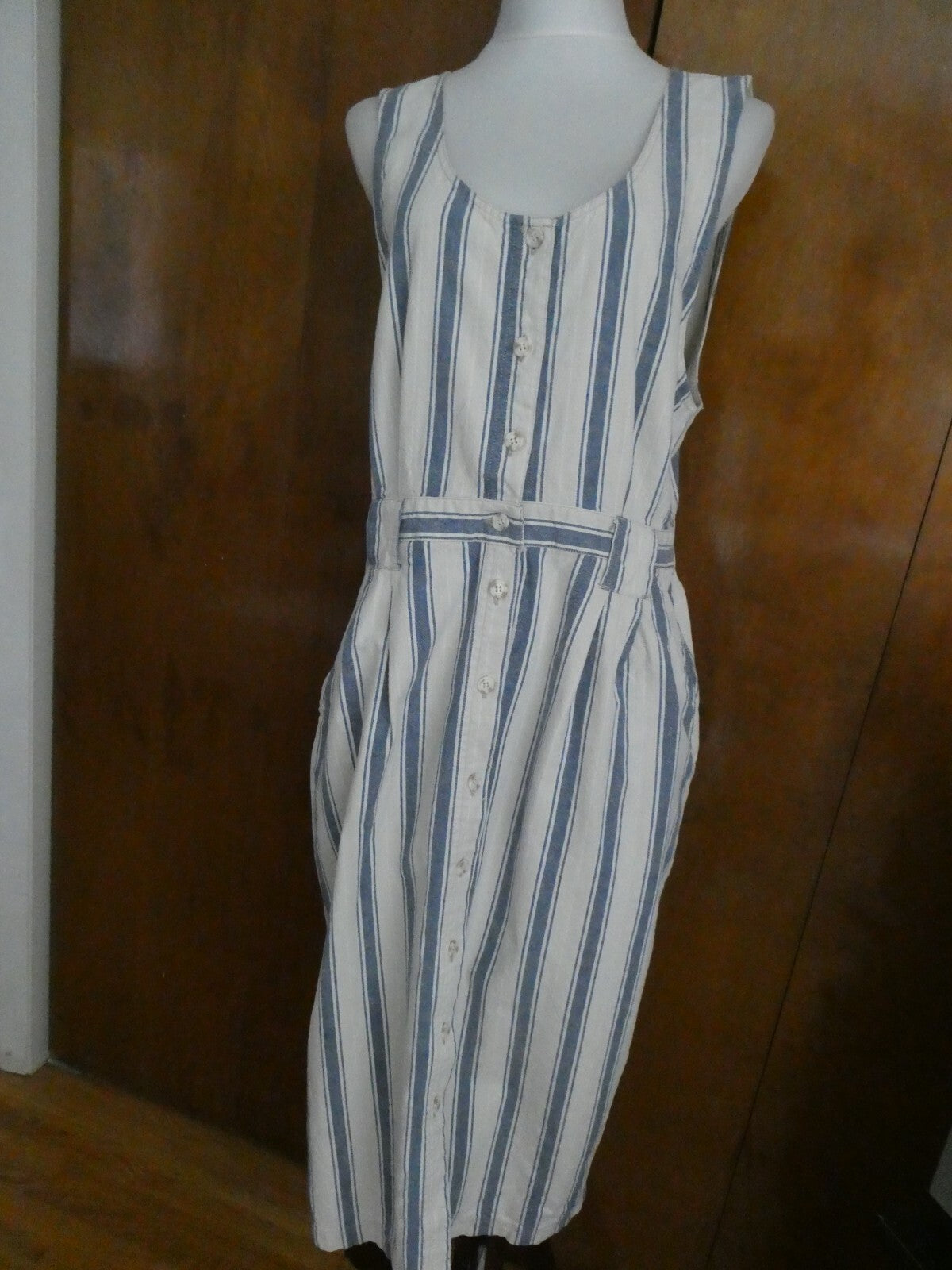 Truly Yours Denim Striped Sleeveless Button Front Dress 20W (fits size 16-18)