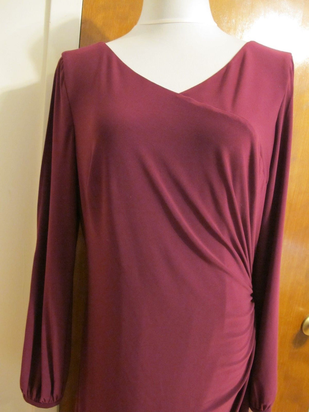 Ralph Lauren women's burgundy long sleeves with slits gathered classic dress 16
