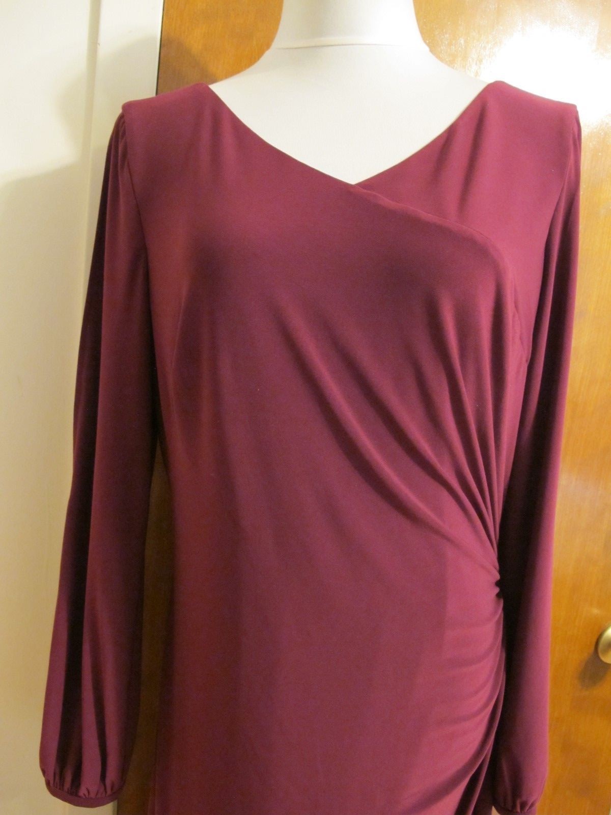 Ralph Lauren women's burgundy long sleeves with slits gathered classic dress 16