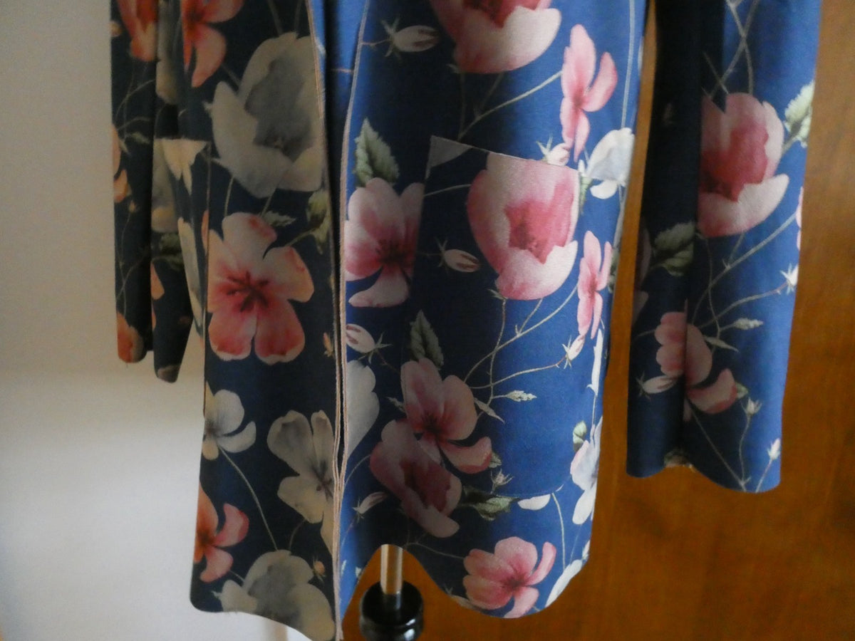 Solitaire Women's Small Floral Blazer Blue Pink Open Front Polyester Jacket