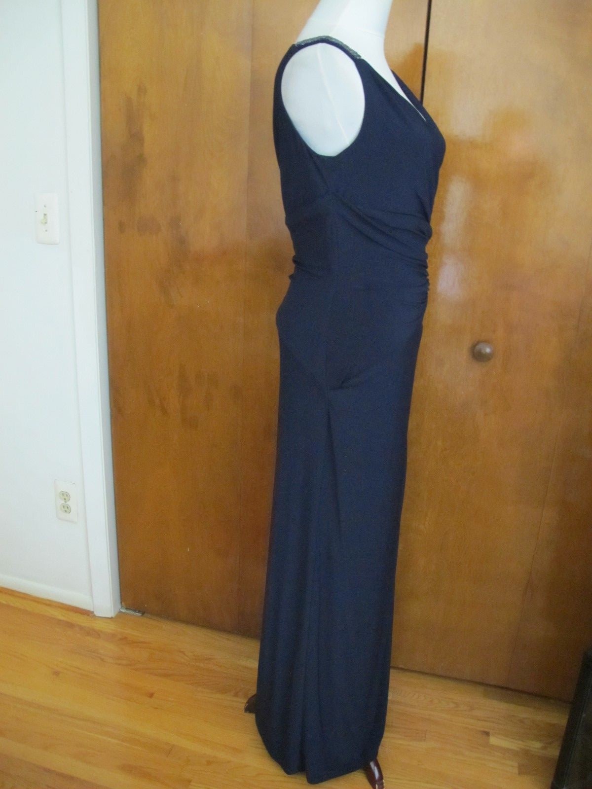 Ralph Lauren women navy evening sequined gathered dress New
