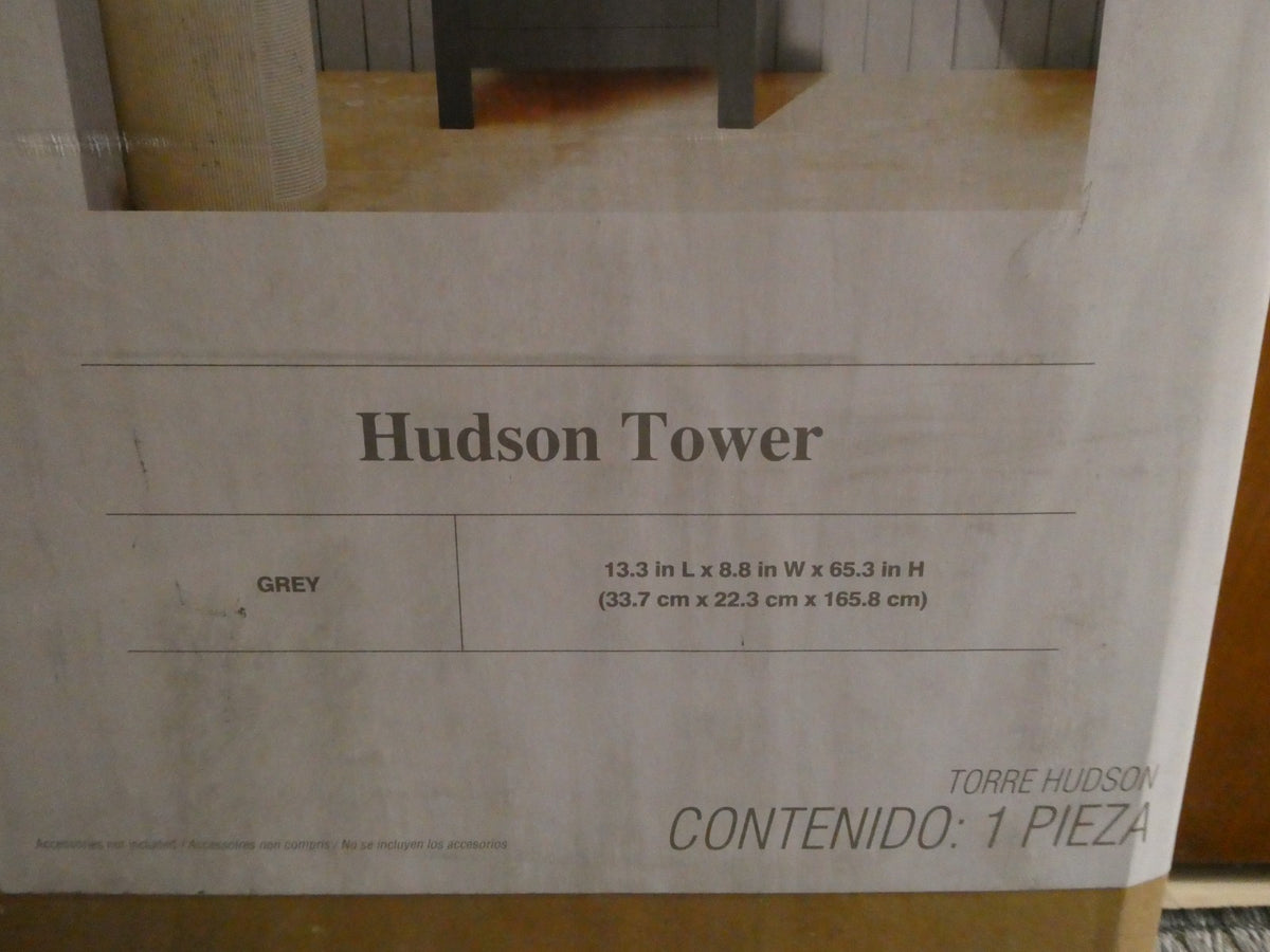 Studio 3B Hudson Tower Gray Bathroom Storage Cabinet 66.3" Tall w/ Drawer&Glass