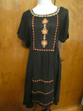 Free People Women’s Asymmetric Black Embroidered Soft Cotton Dress Small 